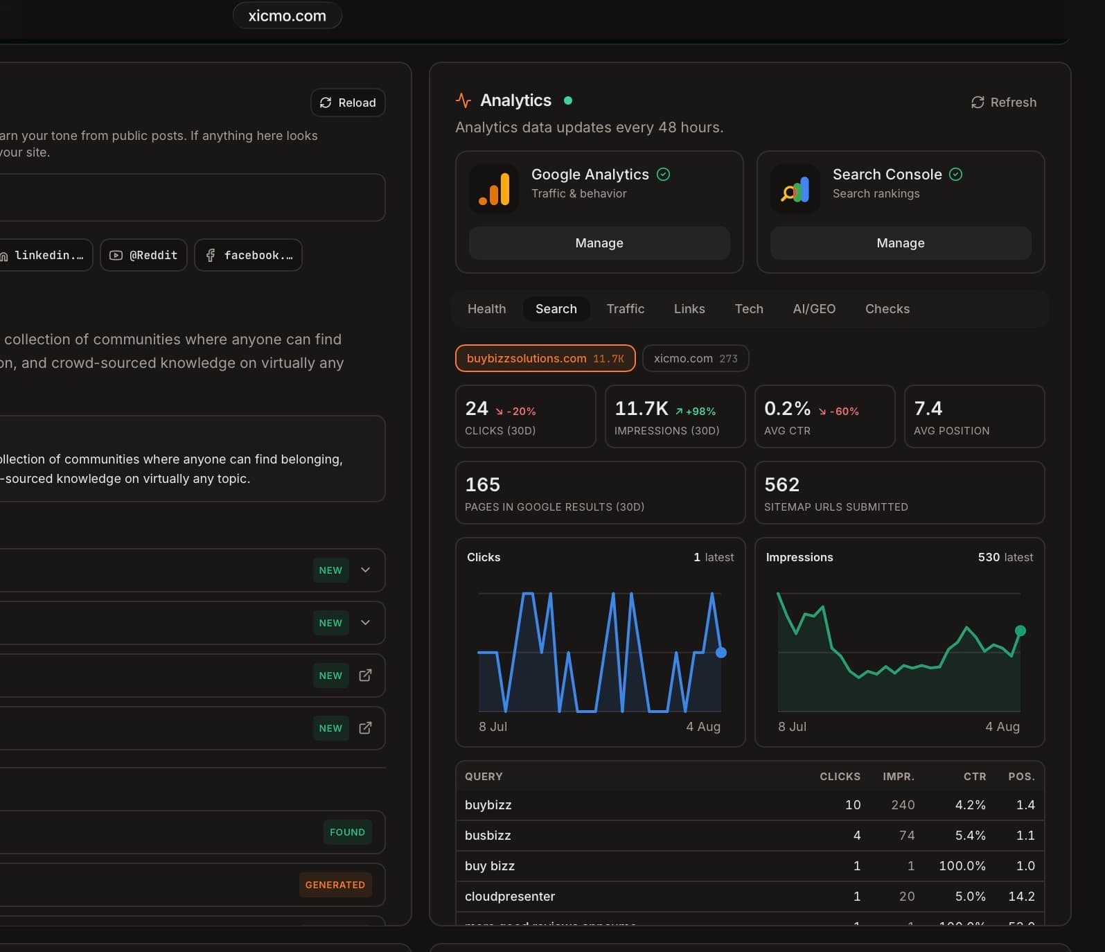 Search Console workspace preview
