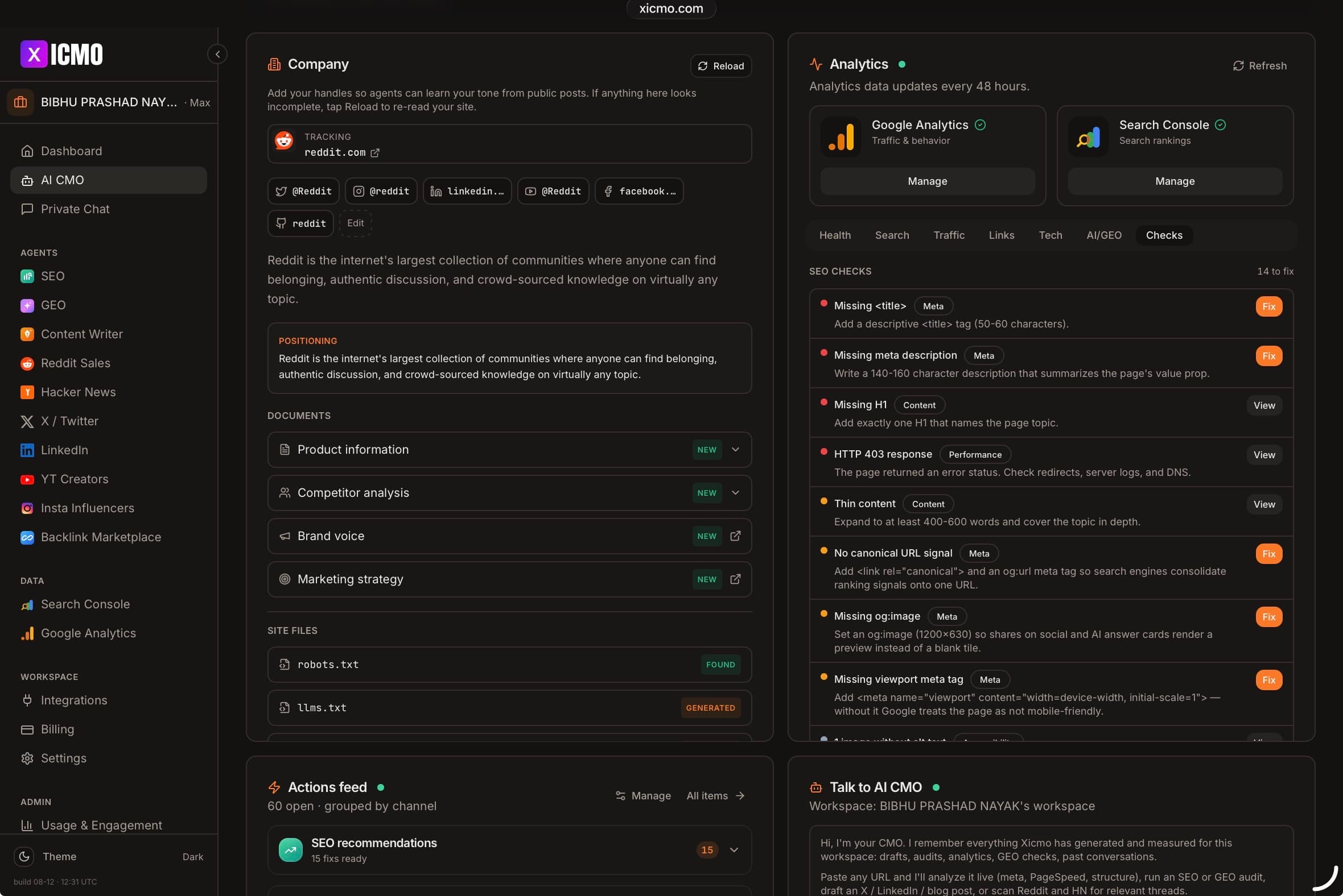 SEO checks workspace preview